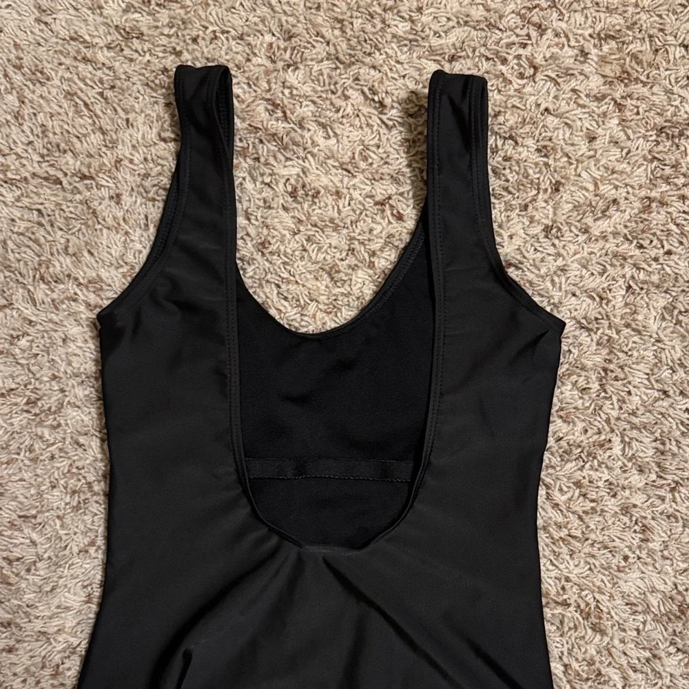 Namaste Beaches Black One Piece Swimsuit with Gold Text